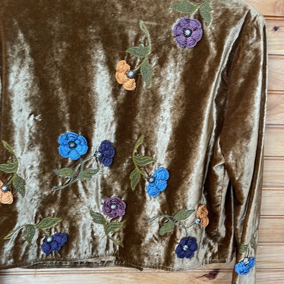 Double D Ranch Wear Golden Brown Shiny Velvet Floral With Studs Med Jacket - Picture 6 of 7